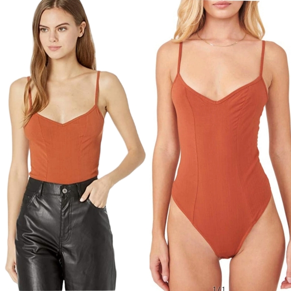 Free People NEW Last Rose Bodysuit Amber Coral Medium - Picture 1 of 11